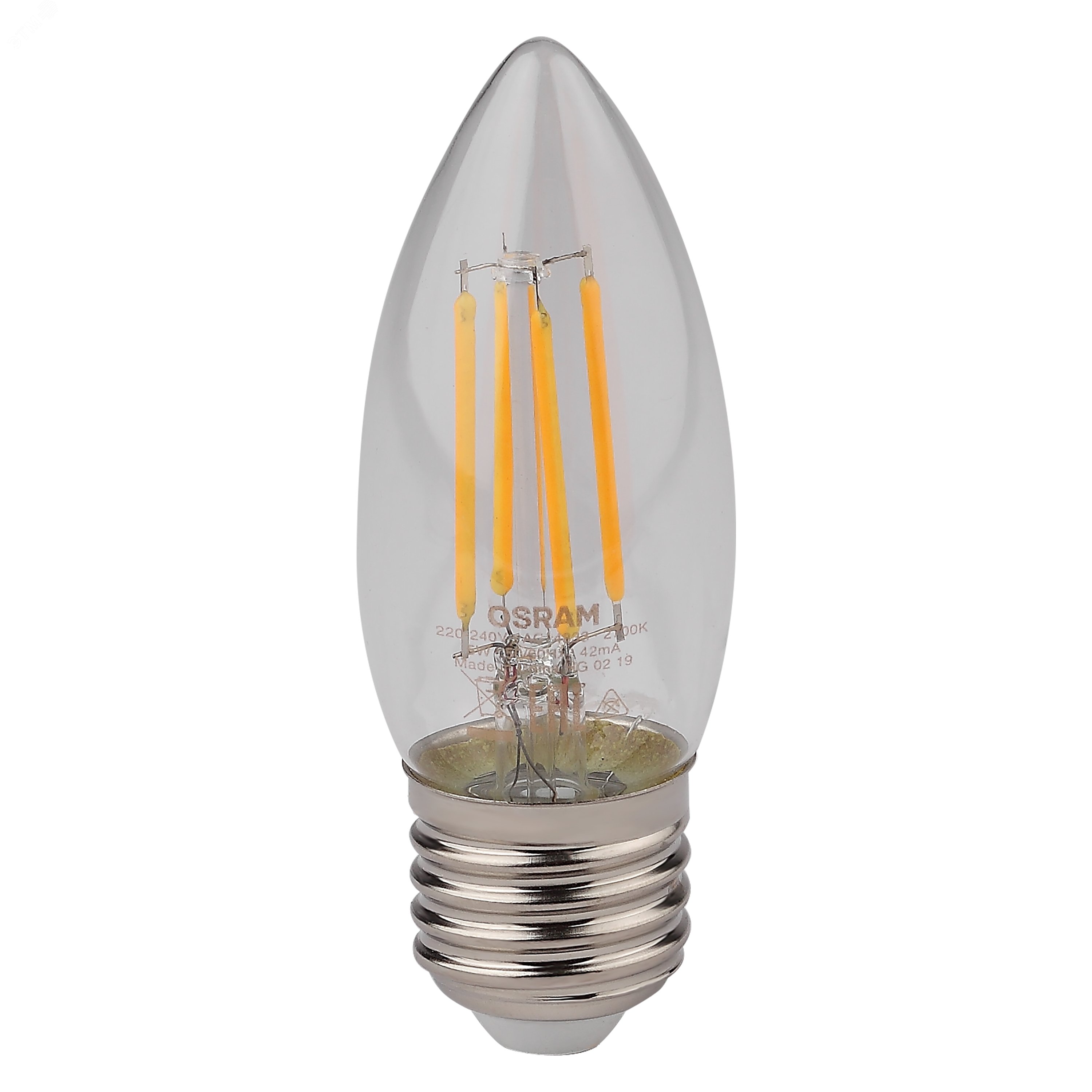 Лампа светодиодная LED 5Вт E27 CLB60 тепло-бел, Filament прозр.свеча OSRAM 4058075212398 LEDVANCE - превью 2
