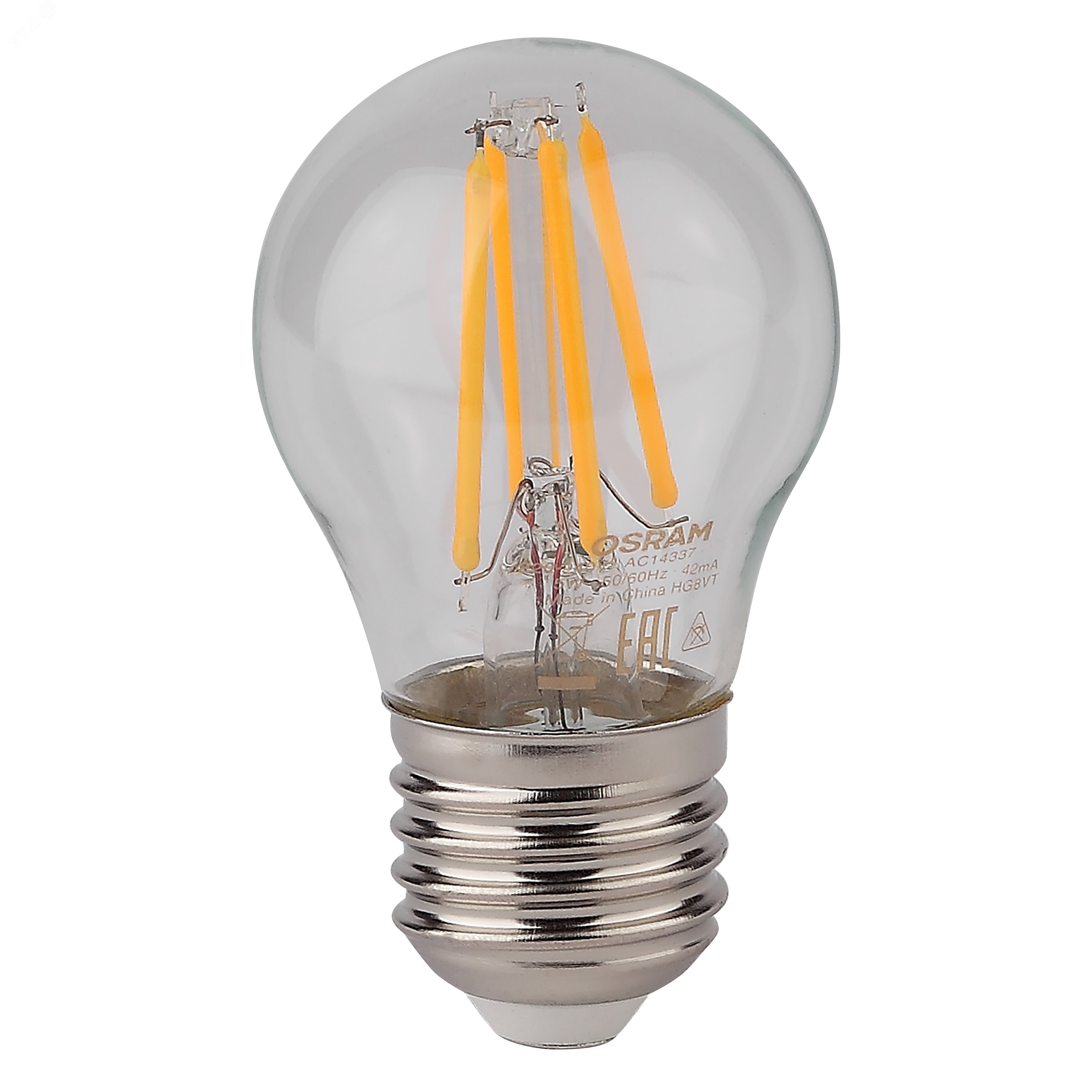 Лампа светодиодная LED 5Вт E27 CLP60 белый, Filament прозр.шар OSRAM 4058075212541 LEDVANCE - превью 2