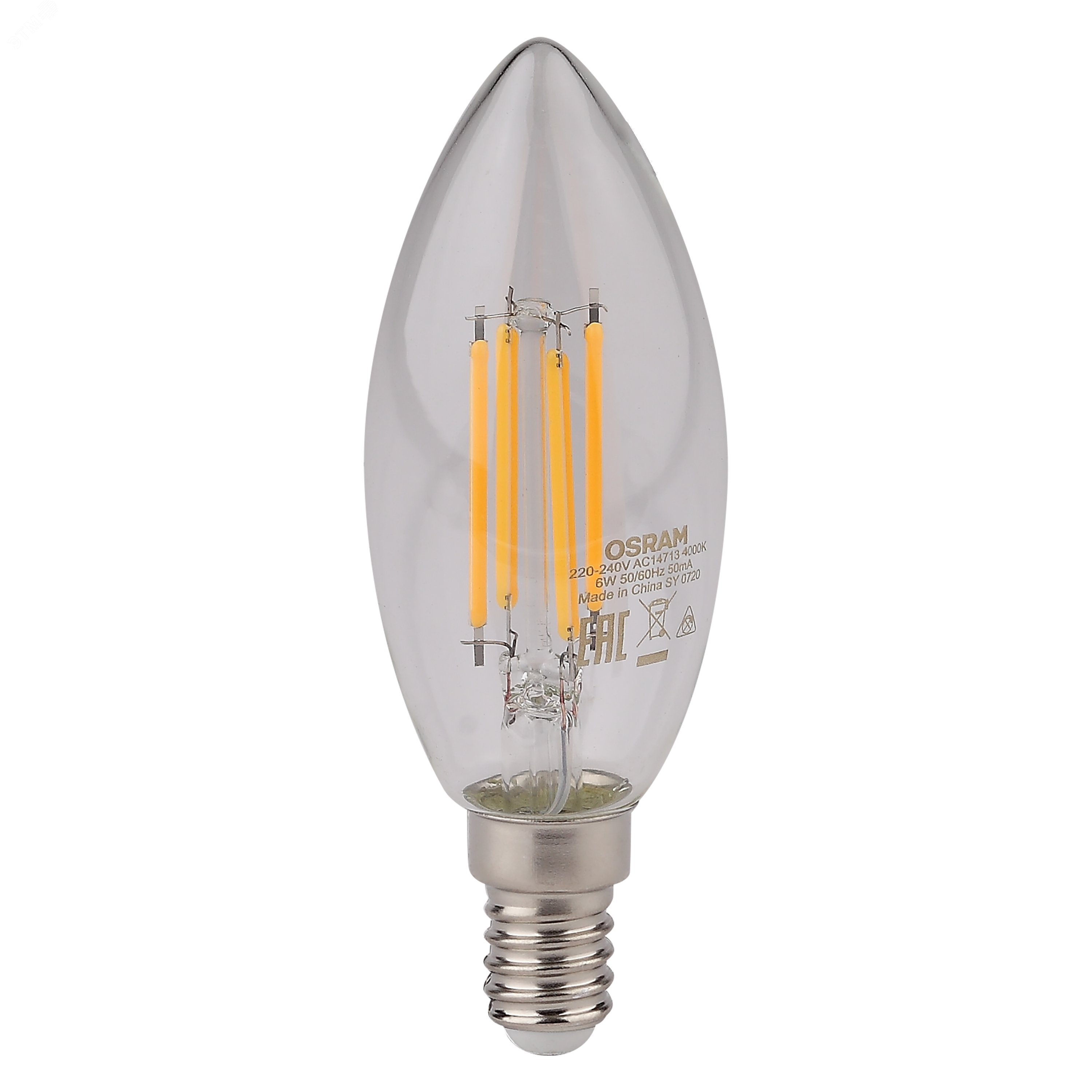 Лампа светодиодная LED 6Вт E14 CLB75 белый, Filament прозр.свеча OSRAM 4058075217836 LEDVANCE - превью 2