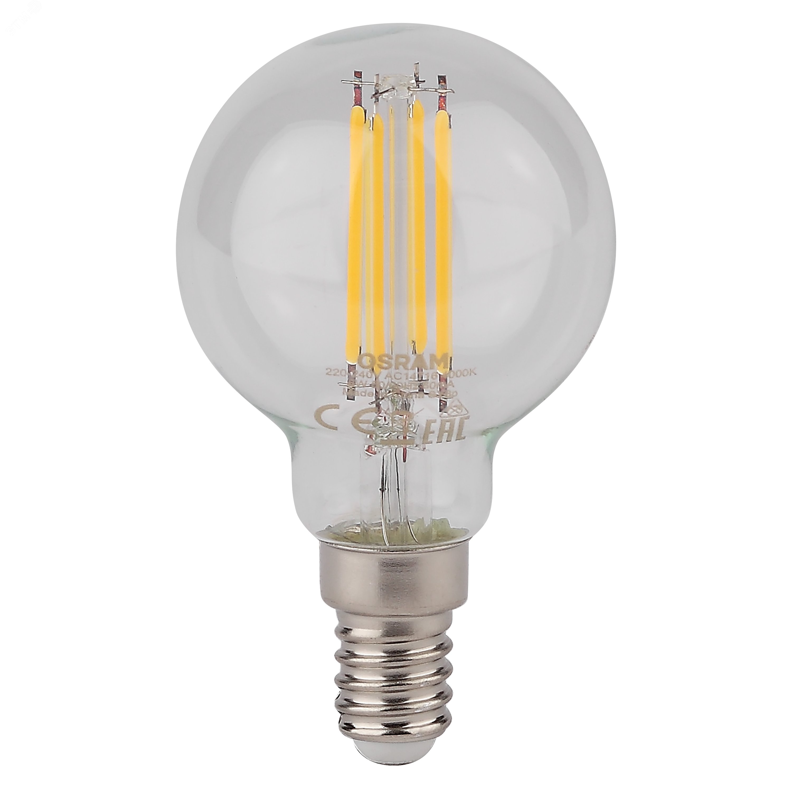 Лампа светодиодная LED 6Вт E14 CLP75 белый, Filament прозр.шар OSRAM 4058075218178 LEDVANCE - превью 2