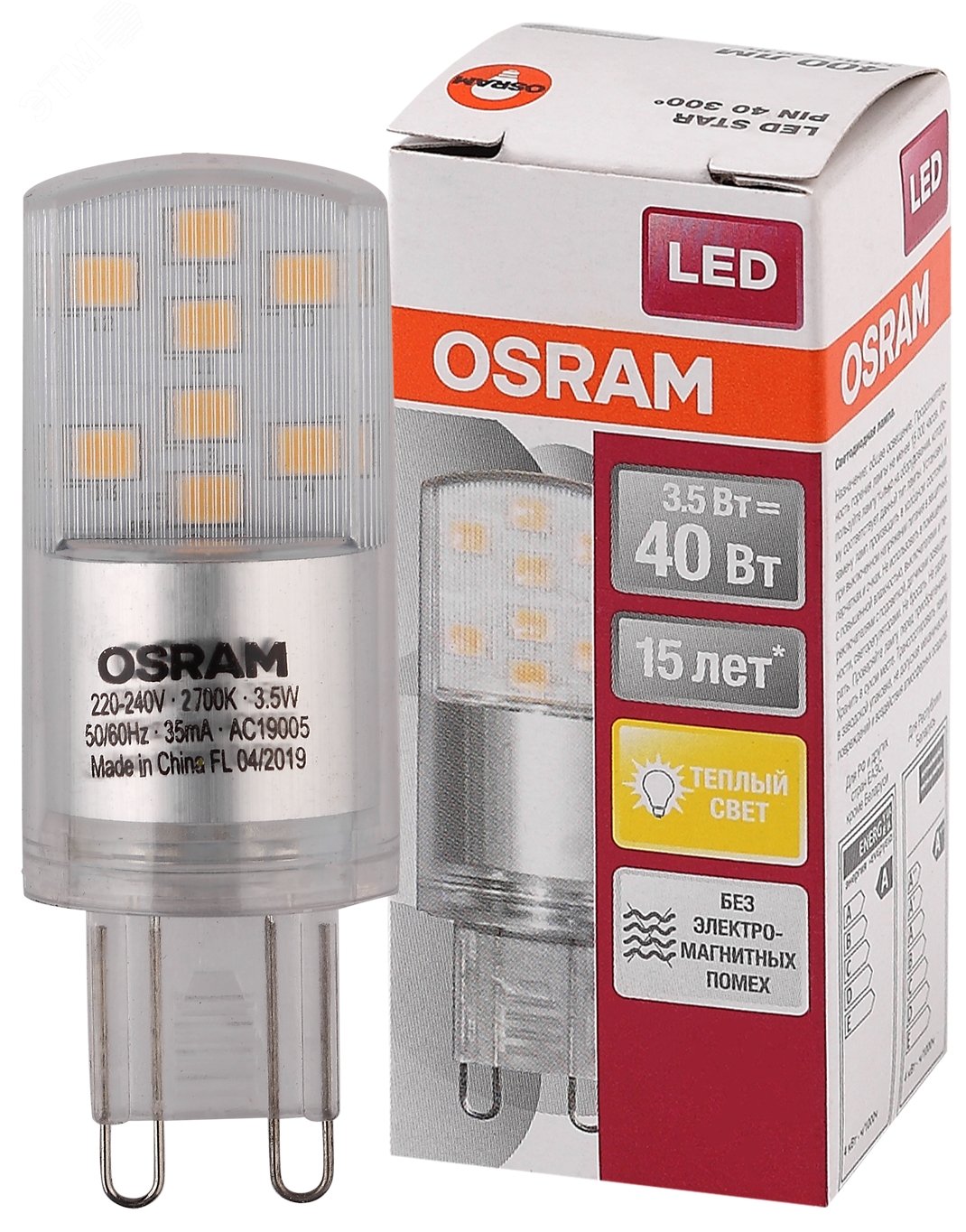 Лампа светодиодная LED 3,5Вт G9 STAR PIN40 (замена 40Вт), теплый белый свет Osram 4058075315822 LEDVANCE - превью 2