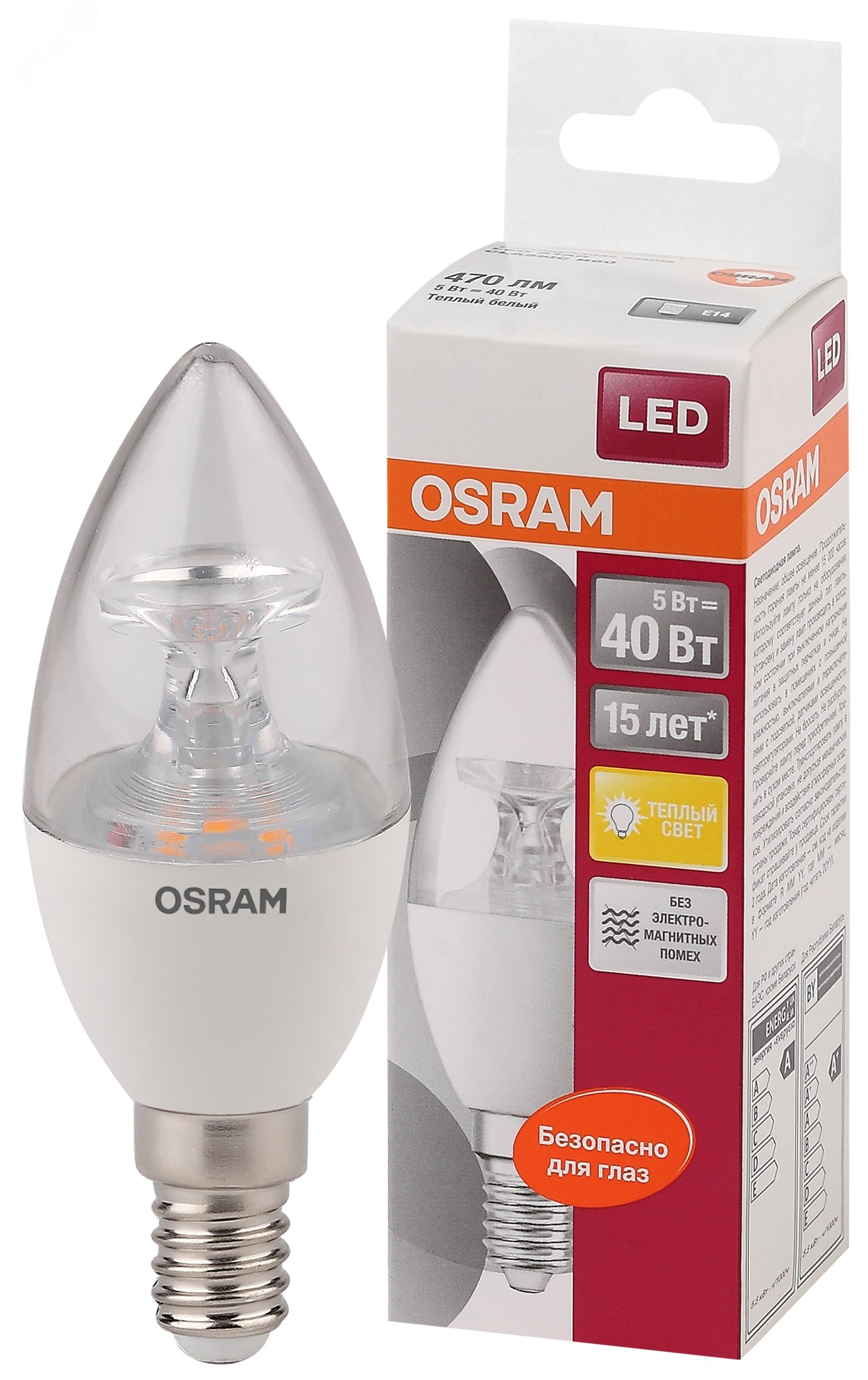 Лампа светодиодная LED 5.0Вт E14 LS CLB40 тепло-белый прозрачная свеча OSRAM 4058075318120 LEDVANCE - превью 2