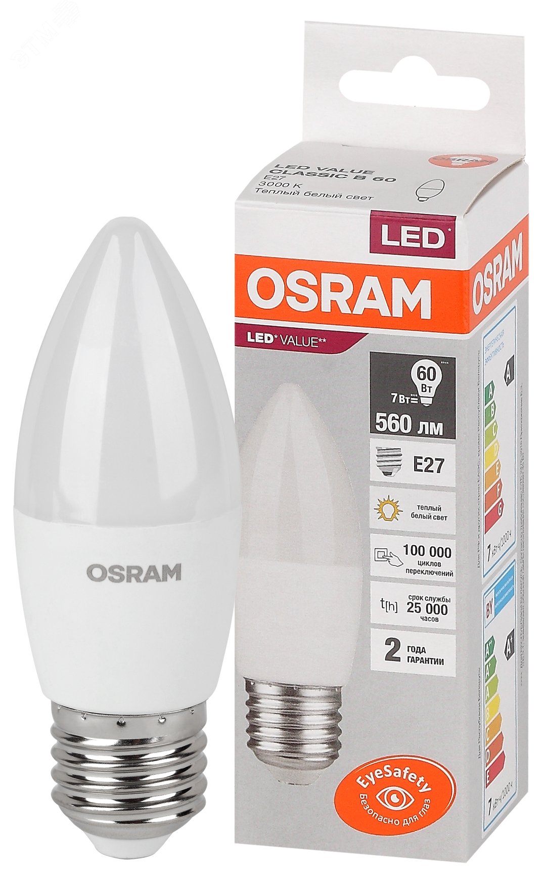 Изображение товара Светодиодная лампа OSRAM LED 7 Вт E27 3000K 560Лм - эффективное освещение
