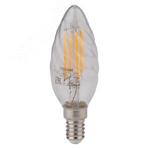 Лампа светодиодная LED 4Вт Е14 FILAMENT CLBW40, тепло-бел, прозр.витая свеча OSRAM 4058075055391 LEDVANCE - 2