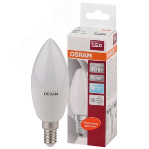 Лампа светодиодная LED 5Вт Е14 CLB40 FR белый, матовая свеча OSRAM