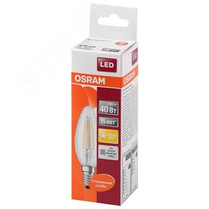 Лампа светодиодная LED 4Вт Е14 FILAMENT CLB40, тепло-бел, прозр.свеча OSRAM 4058075068353 LEDVANCE - 3