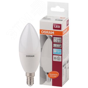 Лампа светодиодная LED 6,5Вт Е14 STAR ClassicB (замена 60Вт),нейтральный белый свет, матовая колба Osram