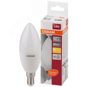Лампа светодиодная LED 8Вт E14 CLB75 тепло-бел, матов.свеча OSRAM