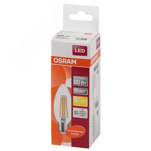 Лампа светодиодная LED 5Вт E27 CLB60 тепло-бел, Filament прозр.свеча OSRAM 4058075212398 LEDVANCE - 3
