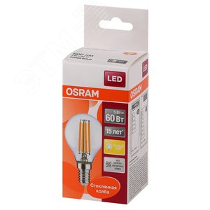 Лампа светодиодная LED 5Вт E14 CLP60 тепло-бел, Filament прозр.шар OSRAM 4058075212459 LEDVANCE - 3