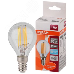 Лампа светодиодная LED 5Вт E14 CLP60 белый, Filament прозр.шар OSRAM 4058075212480 LEDVANCE
