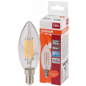 Лампа светодиодная LED 6Вт E14 CLB75 белый, Filament прозр.свеча OSRAM 4058075217836 LEDVANCE