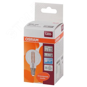 Лампа светодиодная LED 6Вт E14 CLP75 белый, Filament прозр.шар OSRAM 4058075218178 LEDVANCE - 3