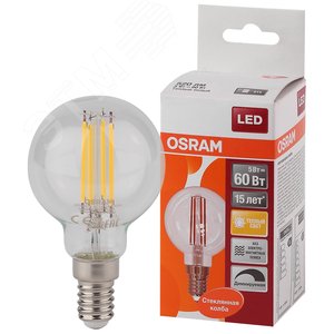 Лампа светодиодная LED 5Вт E14 CLB60D тепло-бел, Filament диммируемая,прозр.шар OSRAM 4058075230415 LEDVANCE