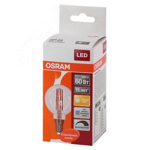Лампа светодиодная LED 5Вт E14 CLB60D тепло-бел, Filament диммируемая,прозр.шар OSRAM 4058075230415 LEDVANCE - 3