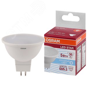 Лампа светодиодная LED 5Вт GU5.3 4000К 400лм 230V FR MR16 (замена 50Вт) OSRAM LS