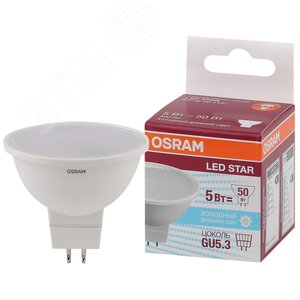 Лампа светодиодная LED 5Вт GU5.3 6500К 400лм 230V FR MR16 (замена 50Вт) OSRAM LS