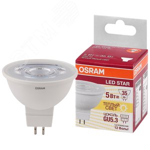 Лампа светодиодная LED 5Вт GU5.3 3000К 350лм 12V CL MR16 (замена 35Вт) OSRAM LS - фото 1