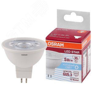 Лампа светодиодная LED 5Вт GU5.3 4000К 350лм 12V CL MR16 (замена 35Вт) OSRAM LS
