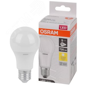 Лампа светодиодная LED Base Грушевидная 9 Вт (замена 75 Вт), 650Лм, 3000К, цоколь E27 OSRAM