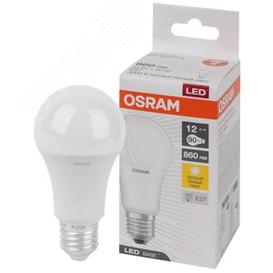 Лампа светодиодная LED Base Грушевидная 12 Вт (замена 90 Вт), 860Лм, 3000К, цоколь E27 OSRAM