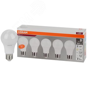 Лампа светодиодная LED 10 Вт E27 3000К 800Лм груша 220 В (замена 75Вт) OSRAM упаковка 5 шт