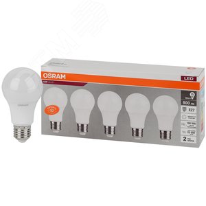 Лампа светодиодная LED 10 Вт E27 4000К 800Лм груша 220 В (замена 75Вт) OSRAM упаковка 5 шт 4058075577749 LEDVANCE