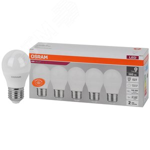 Лампа светодиодная LED 7 Вт E27 4000К 560Лм шарик 220 В (замена 60Вт) OSRAM