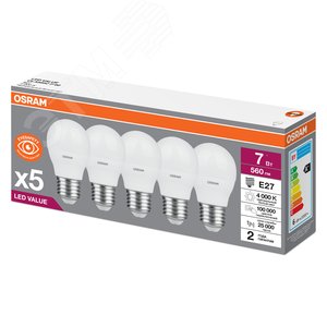 Лампа светодиодная LED 7 Вт E27 4000К 560Лм шарик 220 В (замена 60Вт) OSRAM 4058075578227 LEDVANCE - 3