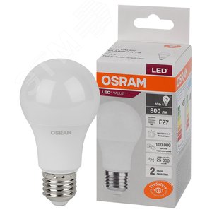 Лампа светодиодная LED 10 Вт E27 4000К 800Лм груша 220 В (замена 75Вт) OSRAM (4058075578852)