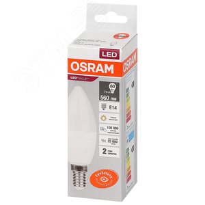 Лампа светодиодная LED 7 Вт E14 3000К 560Лм свеча 220 В (замена 60Вт) OSRAM 4058075578883 LEDVANCE - 4