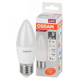 Лампа светодиодная LED 7 Вт E27 3000К 560Лм свеча 220 В (замена 60Вт) OSRAM