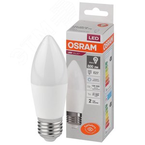 Лампа светодиодная LED 10 Вт E27 6500К 800Лм свеча 220 В (замена 75Вт) OSRAM