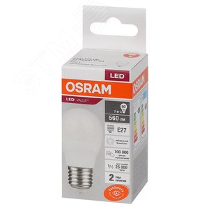Лампа светодиодная LED 7 Вт E27 4000К 560Лм шарик 220 В (замена 60Вт) OSRAM 4058075579835 LEDVANCE - 4
