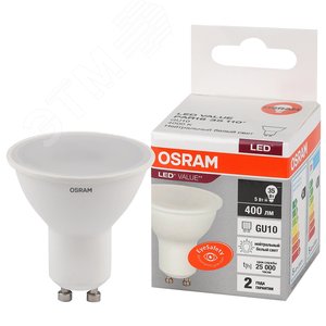 Лампа светодиодная LED 5 Вт GU10 4000К 400Лм спот 220 В (замена 35Вт) OSRAM - фото 1