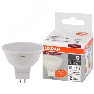 Лампа светодиодная LED 5 Вт GU5.3 4000К 400Лм спот 220 В (замена 35Вт) OSRAM (4058075582422)