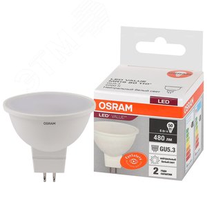 Лампа светодиодная LED 6 Вт GU5.3 4000К 480Лм спот 220 В (замена 50Вт) OSRAM (4058075582637)