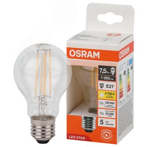 Лампа светодиодная филаментная LED Star Грушевидная 7,5Вт (замена 100Вт), 1000Лм, 2700К, цоколь E27 OSRAM