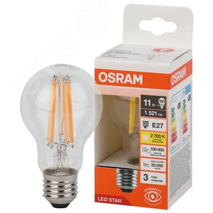 Лампа светодиодная филаментная LED Star Грушевидная 11Вт (замена 150Вт), 1521Лм, 2700К, цоколь E27 OSRAM