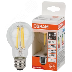 Лампа светодиодная филаментная LED Star Грушевидная 11Вт (замена 150Вт), 1521Лм, 4000К, цоколь E27 OSRAM
