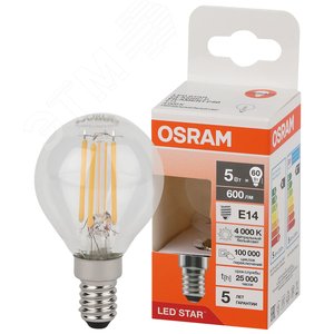 Лампа светодиодная филаментная LED Star Шарообразная 5Вт (замена 60Вт), 600Лм, 4000К, цоколь E14 OSRAM