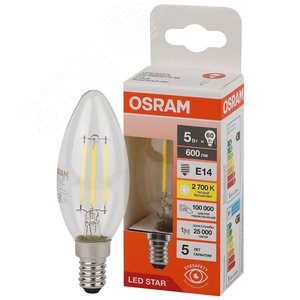 Лампа светодиодная LED 5 Вт E14 2700К OSRAM - фото 1