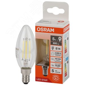 Лампа светодиодная филаментная LED Star Свеча 5Вт (замена 60Вт), 600Лм, 4000К, цоколь E14 OSRAM 4058075684782 LEDVANCE