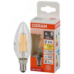 Лампа светодиодная филаментная LED Star Свеча 6Вт (замена 75Вт), 750Лм, 2700К, цоколь E14 OSRAM