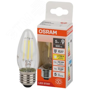 Лампа светодиодная филаментная LED Star Свеча 5Вт (замена 60Вт), 600Лм, 4000К, цоколь E27 OSRAM