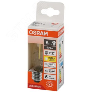 Лампа светодиодная филаментная LED Star Свеча 5Вт (замена 60Вт), 600Лм, 4000К, цоколь E27 OSRAM 4058075684874 LEDVANCE - 4
