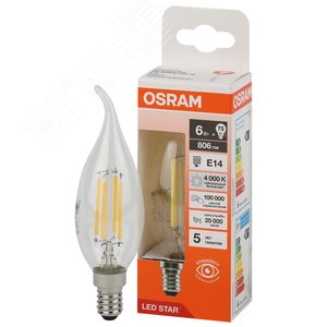 Лампа светодиодная филаментная LED Star Свеча на ветру 6Вт (замена 75Вт), 800Лм, 2700К, цоколь E14 OSRAM