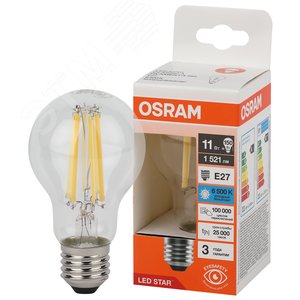 Лампа светодиодная филаментная LED Star Грушевидная 11Вт (замена 150Вт), 1521Лм, 6500К, цоколь E27 OSRAM - фото 1