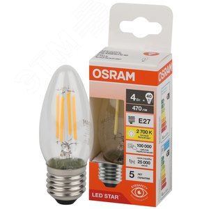 Лампа светодиодная филаментная LED Star Свеча 4Вт (замена 40Вт), 470Лм, 2700К, цоколь E27 OSRAM