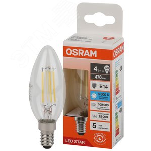 Лампа светодиодная филаментная LED Star Свеча 4Вт (замена 40Вт), 470Лм, 6500К, цоколь E14 OSRAM